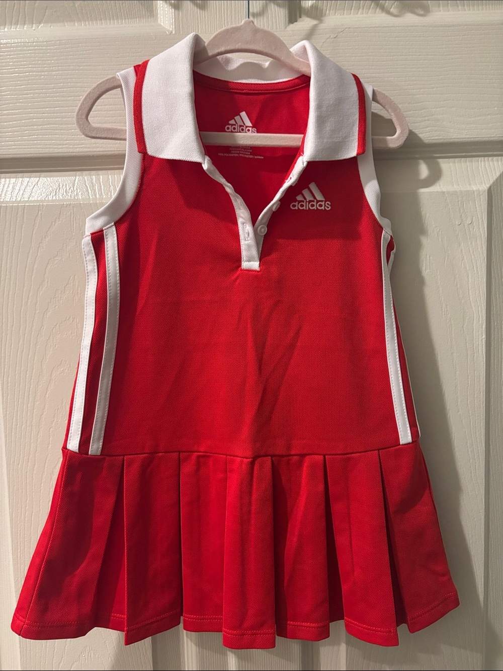 adidas Red and White Girls' Sleeveless Polo Tennis Dress